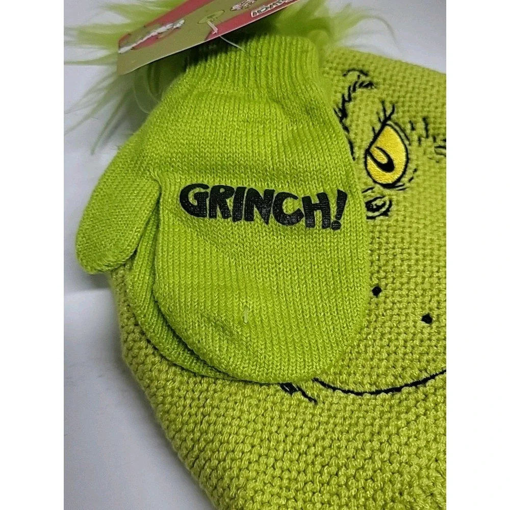 The Grinch Beanie &‎ Gloves Set One Size Child Green Lined Hat NWT Winter Gear